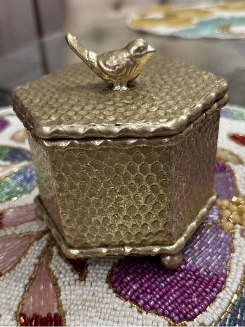 Hexagon shape bird trinket box